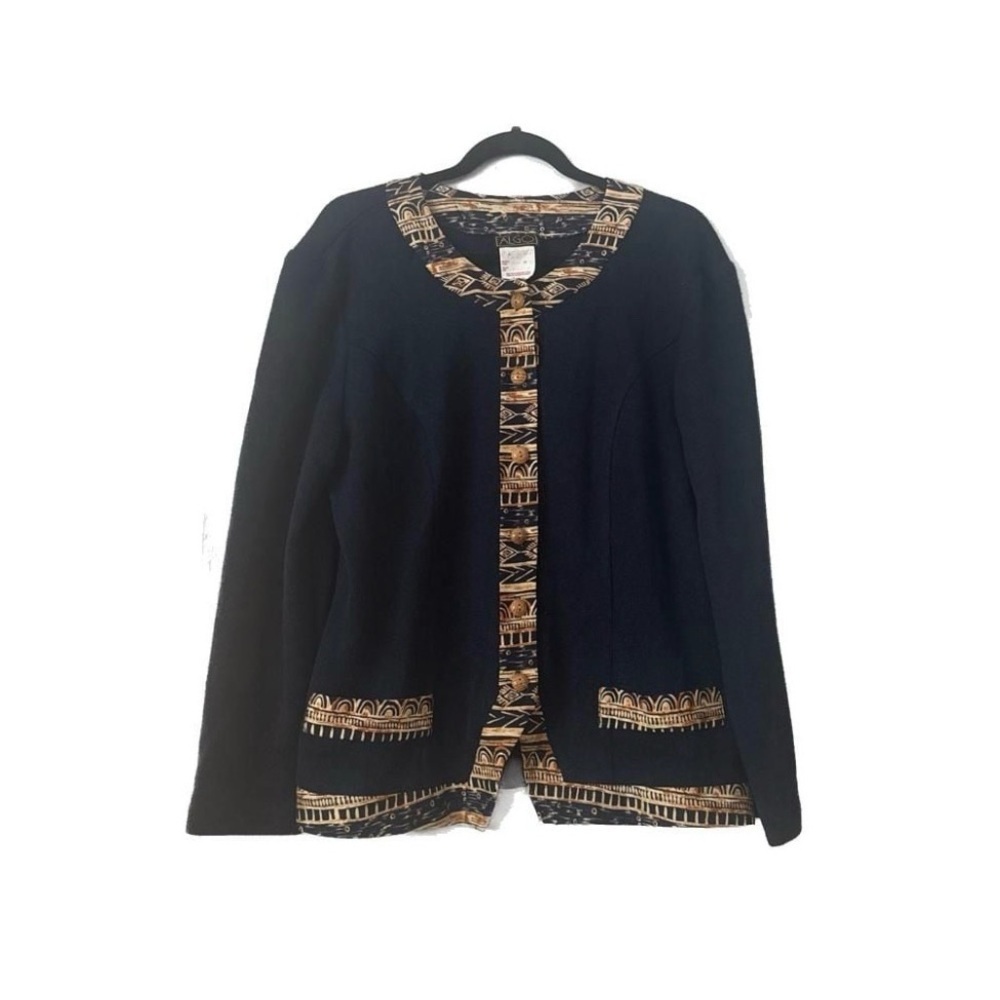😸Vintage Algo Navy Blue Textured Aztec Knit Cardigan Jacket - made in Canada